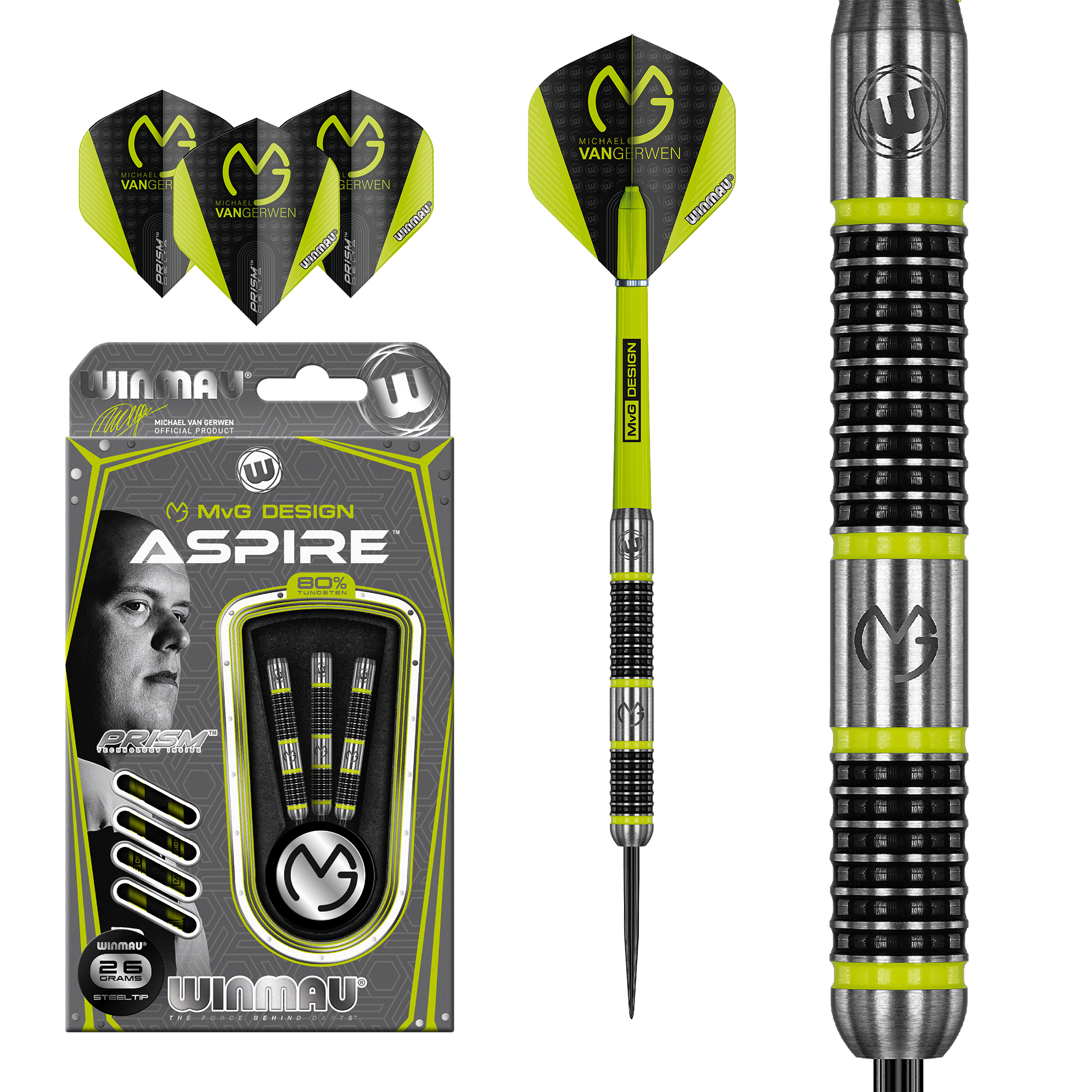 Winmau MVG Design Aspire 80% Tungsten Alloy Steeltip Darts